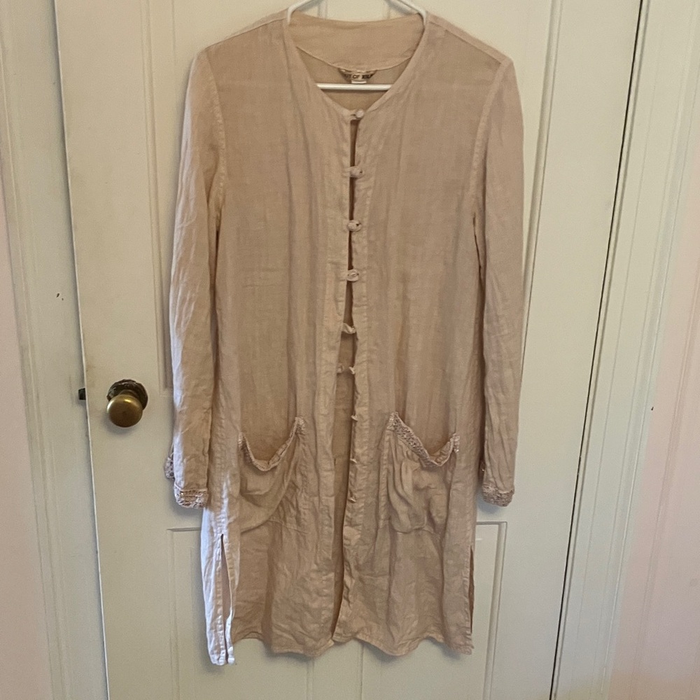 Pale pink Button-Up medium length jacket.